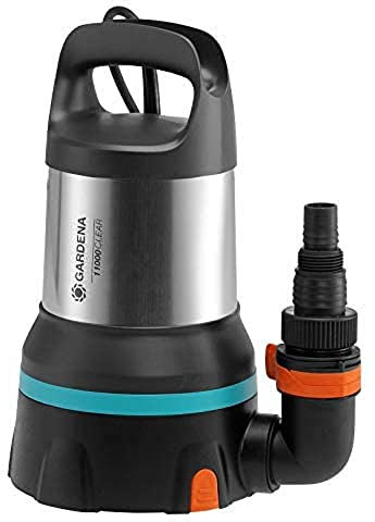 GARDENA Klarwasser-Tauchpume 11000 aquasensor Set; Flachabsaugung bis 1mm, Schnellkupplungssystem, 450W; enthält Klarwasser-Tauchpume 11000 aquasensor und Flachschlauch-Set 38 mm (1 ½ Zoll)