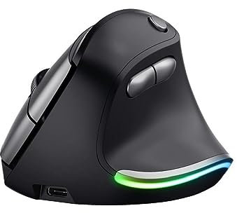 Trust Bayo Wiederaufladbare Vertikale Maus, Nachhaltiges Design, Vorbeugung Gegen Mausarm/Tennisarm (RSI Syndrom), 800-2400 DPI, 6 Tasten, Kabellose Ergonomische Maus für Laptop, PC, Computer, Mac