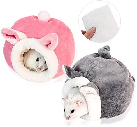 MIVAIUN 2 pezzi Lettino per criceti,Piccoli Animali Letto,Sacco a pelo caldo per l'inverno,Warm Nido di Cotone,Mini casa per Piccoli,ricci Cincillà Animali criceti,Pulcini,Scoiattolo(Grigio+rosa)