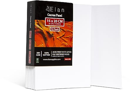 Elan Cotton Canvas Panels for Painting 15x20 CM, 12-Pack Art Canvases for Painting, Triple Primed Blank Canvases for Art, 15x20 Canvas Boards
