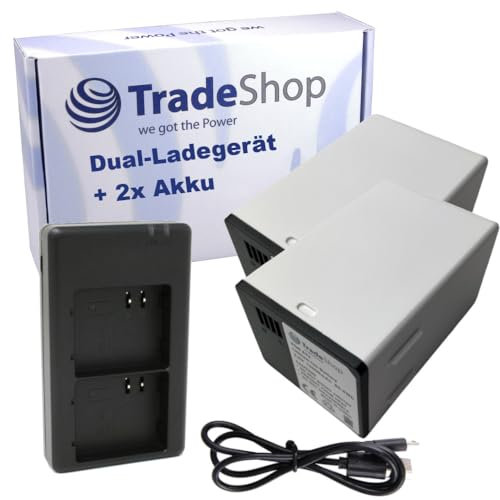 Trade-Shop 3in1 Set: 2X Akku (14000mAh) + Doppel Dual Ladegerät Micro-USB Typ-C kompatibel mit Arlo Netgear Überwachungskamera Sicherheitskamera