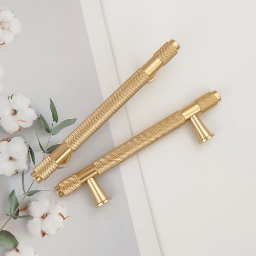 Pexintek 10 Stycken Skåphandtag Moderna Handtag i Guld Möbelhandtag 96mm Hålavstånd Dörrhandtag Kökslådhandtag Vintage Handtag för Köksskåp, Byrå, Garderob (Guldgul)