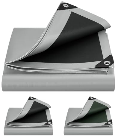 WOLTU Bâche de Protection en PE 280g/m², 2x2 m, Housse de Protection Étanche pour Bois, avec Œillets Muiti-Usage, Gris+Noir