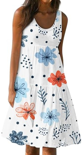 Robe sans Manche Femme Robe Ete Femme Longue Robe Ete Femme Longue Robe Coton Femme Robe Tee Shirt Femme Longue Robe en Lin Femme Été Robe D'Été Longue Fluide Robe Mi Longue Turquoise M