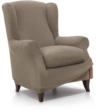 FAVERTI® Funda de Sillón Orejero Elástica de 70 a 100cm | Modelo Reale | Lino | Funda Ajustable Sillón Orejero Universal | Protector de Calidad de Tejido Jacquard Tacto algodón