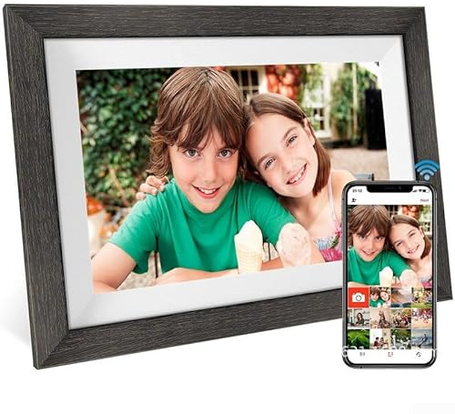 Cadre photo numérique sans fil, convient pour toute décoration de maison ou de bureau, 10,1 pouces 32 Go Wifi IPS écran tactile application téléphone mobile