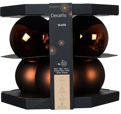 Kaemingk Weihnachtskugeln Glas 10cm 6 Stück - matt & glänzend - Große Christbaumkugeln Weihnachtsbaumkugeln für Weihnachten - Christbaumschmuck & Weihnachtsbaumschmuck - Espressobraun