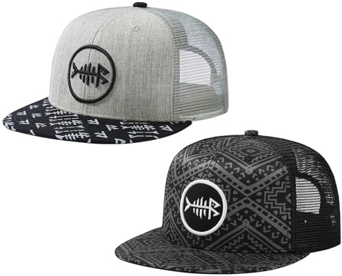 Bassdash Paquete de 2 Gorras de Camionero de ala Plana Ajustable Snapback Sombrero de Malla Trasera para Hombres Mujeres Pesca Caza
