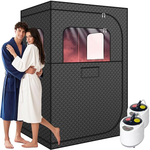 MIXC Sauna personal portátil de cuerpo completo para el hogar, sauna de vapor para 2 personas en casa spa con 2.6 L y 1500 W, dos personas con 2 sillas plegables, control remoto, sauna en casa para
