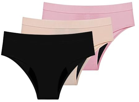 High Waist Period Pants Teenage Girls Hipster Menstrual Knickers Heavy Flow Absorbent Briefs Cotton Thongs Postpartum Panty 3-Pack Black/Apricot/Pink L