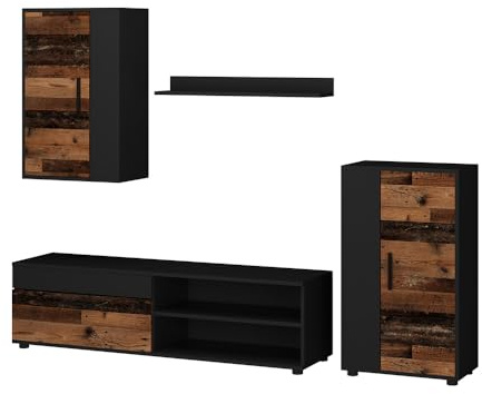 Vicco Mueble de Pared Berno, Roble rústico | Juego de 4 piezas, apto para almacenar dispositivos multimedia y accesorios