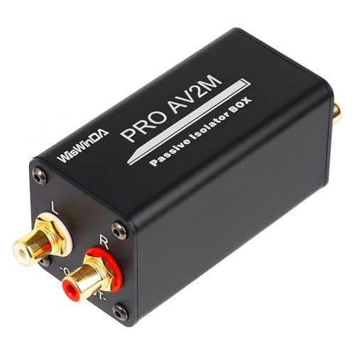 WisWinDa Pro AV2M-RCA Noise Isolator Audio Hum Eliminator (No Affects Bass) Noise Filter Aluminum Shell Ground Loop Noise Isolator for HiFi Stereo Home Theater Car Audio Player Plug&Play