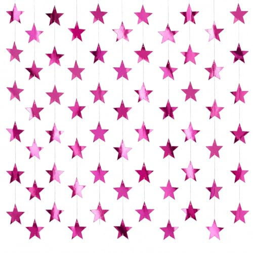 26 Feet Reflective Star Paper Garland - Sparkling Star Bunting Banner Hanging Decoration,Sparkling Bunting Banner - for Birthday Holiday Wedding Anniversary Theme Party Supplies (pink)