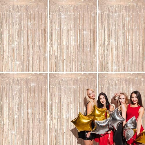 Shyllin 6 Pièces Rideau de Paillette, 1 m x 2 m Rideau Anniversaire, Fond Anniversaire, Guirlandes de Noël, mur de Decoration Fete, Séances Photo, Noël, Halloween et Autres Célébrations (Champagne Or)