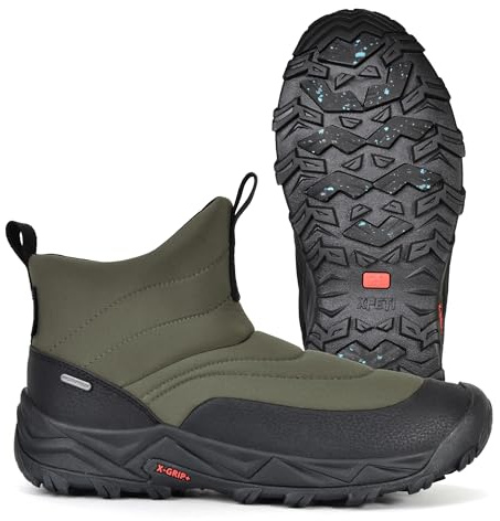 XPETI Winter Snow Casual Slip-on Loafers for Men Cocoon Mid Waterproof Jungle Hiking Shoe,Easy Wear on/Off Olive,11.5