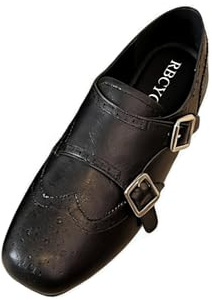 RBCYC Escarpins en cuir pour femme - Style rétro sculpté - Design baroque - Boucle Oxford - Bout rond fermé - Chaussures décontractées pour le shopping, les fêtes, Noir , 37 EU