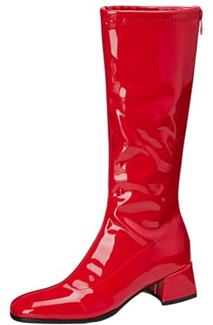 CuteFlats Botines de charol para mujer | Botines brillantes con tacón de 4,5 cm y cremallera para el día a día, rojo, 33 EU
