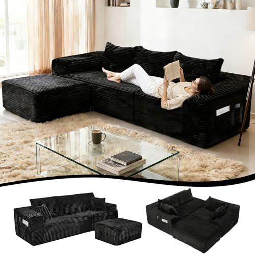 YSVDGA 275 cm Modular Sectional Sofa Boneless Couches for Living Room L-Shaped Corner Couch with Chaise and Movable Ottoman Upholstered Modular Cloud Sofas with Pillow No Assembly Required