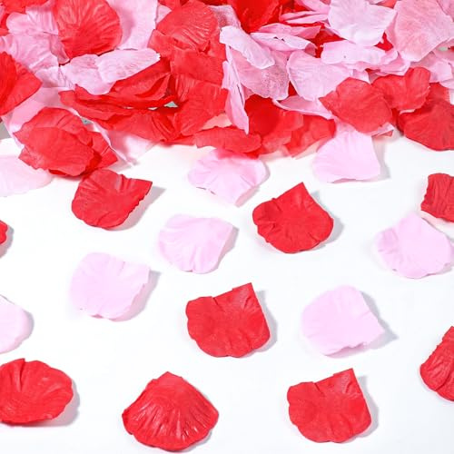 2000 pétalos de rosa rojos, pétalos de rosa artificiales secos de seda real preservados para noche romántica, boda, fiesta de cumpleaños, día de San Valentín, decoración de centros de mesa (rojo y