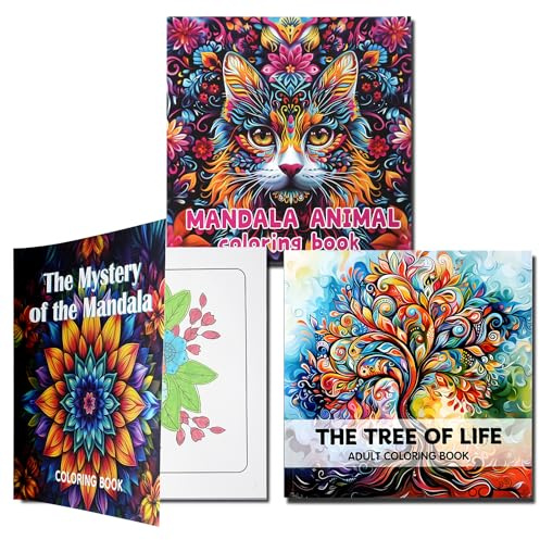 OSDUE 3 Piezas Libros Mandalas Colorear Adultos, 72 Patrones y Diseños únicos De Animales Mandalas y Albero Colorear Por Numeros Adulto No Traspasa la Tinta Para Adultos Adolescente