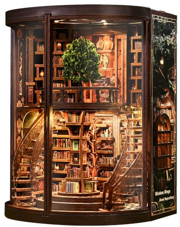 Book Nook, kit libreria, puzzle in legno 3D fai da te, con luce e protezione antipolvere