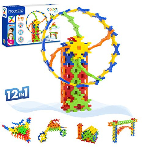 Incastro 021 - 12 in 1 Colors maxi - Gioco educativo di costruzione 100% italiano - motocros macchina ponte casetta 100 pezzi