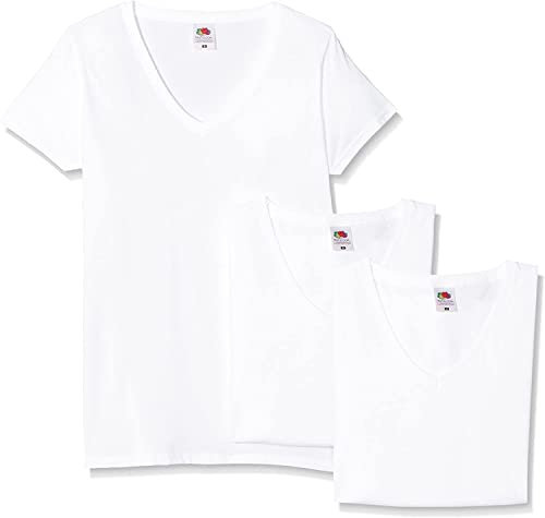 FRUIT OF THE LOOM Women's Valueweight V Neck Lady-fit 3 Pack T Shirt, White, 8 UK