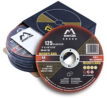 Merryland Trennscheibe 125 Metall Edelstahl Stahl für Winkelschleifer, 125 X 1,6 mm Dünn Flexscheibe Gerade 25 Stück, Experten-Line E12081642