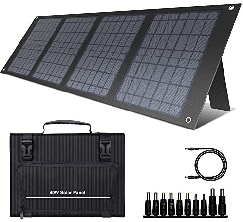 powkey Foldable Solar Panel 40W Monocrystalline Solar Panel with USB QC3.0 Port/DC 12-15V Output Solar Charger for Power Station Mobile Phone Tablet Outdoor Camping