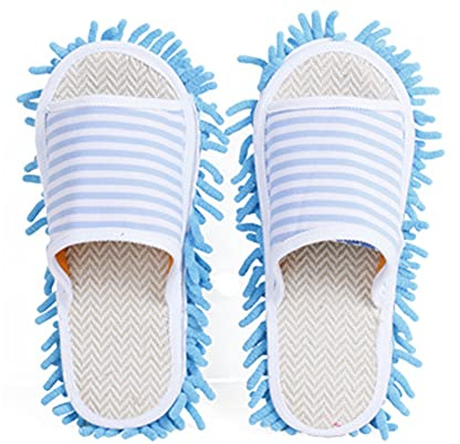 Volicph - Pantofole per la pulizia con suola in microfibra rimovibile, scarpe per la pulizia del pavimento, scarpe per la pulizia della polvere, scarpe da mocio, scarpe per la pulizia, Blu, 39/41 EU