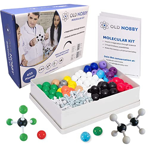 Old Nobby Organic Chemistry Set (425 pc) Molecular Model Kit with Atoms, Bonds, Guide, Bond Removal Tool - STEM Science Kits for Kids Toys Chemistry Set for Students Teachers Young Scientists