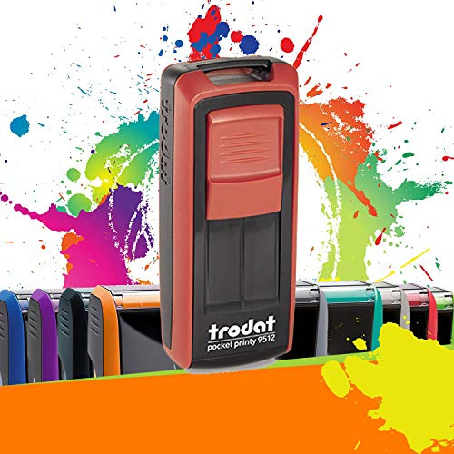 Trodat Pocket Printy 9512 - Tampon Encreur Professionnel Automatique De Poche 4 lignes À Personnaliser - Empreinte 47 x 18 mm Offerte (Rouge et noir)