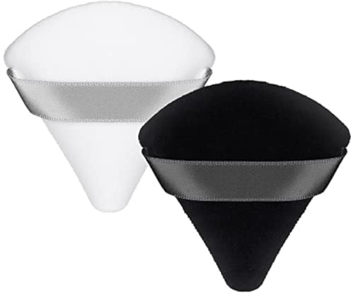 Patelai 2 Pcs Powder Puffs Triangle Makeup Sponge Velvet, Black, White