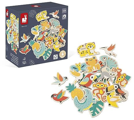 Janod - 24-teiliges Magnet-Set Tropik- Kleinkindspielzeug aus Holz - Magnetspielzeug - Motorik und Fantasie - FSC-zertifiziert - Ab 2 Jahren, J08274
