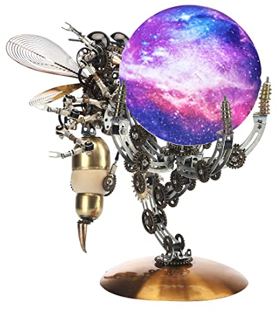 AMOC 3D Wespen Metall Puzzle, 627 Teile+ Mechanisch Wespenbasis DIY Montagespielzeug (16 Farben Sternenlichter Tippen Und RC Lampen)