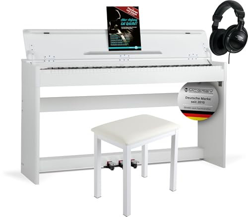 McGrey DP-18 WM E-Piano Set - 88 gewichtete Tasten mit Hammermechanik und Anschlagdynamik - 128 Klänge - Tastaturabdeckung - inkl. Klavierbank, Kopfhörer und Klavierschule - Weiß matt