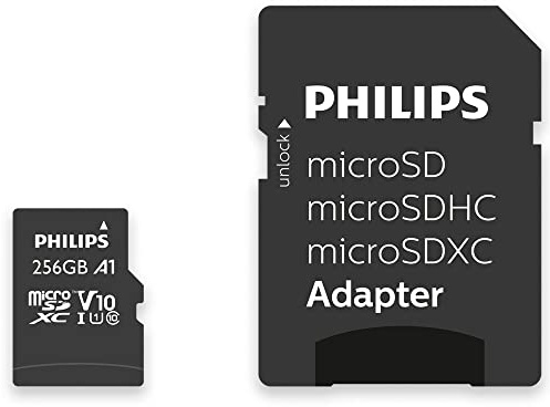 Philips Ultra Speed microSDXC Card 256 GB+adattatore SD UHS-I U1, velocità di lettura fino a 80 MB/s, A1 Fast App Perf,V10, scheda di memoria per smartphone,tablet,PC,lettore di schede,video Full HD