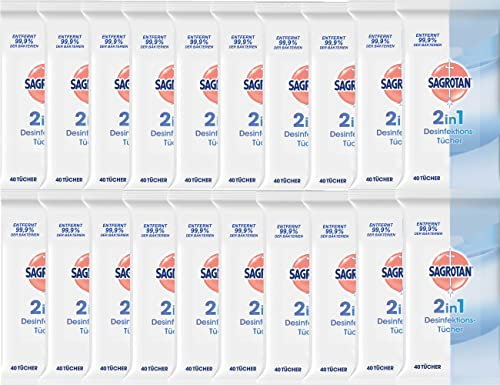 Sagrotan 2in1 Desinfektions-Tücher, für Hände und Oberflächen 20 x 40 Stück