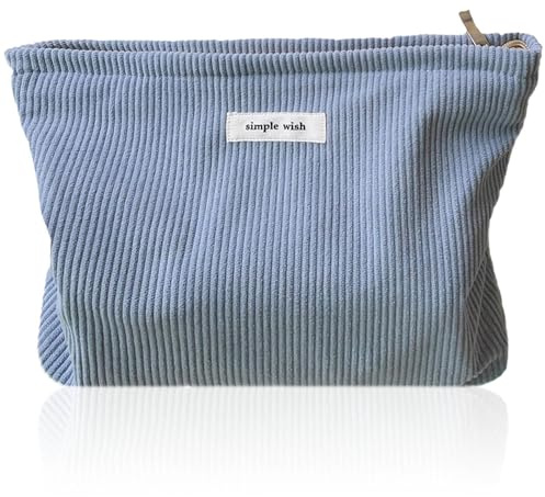 Tcdwla Neceser Mujer, Neceser Pequeño, Bolsa de Aseo, Bolsa de Cosméticos de Pana para la Playa, Escuela, Viajes, Caminatas (Azul)