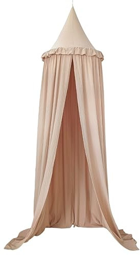 Wonder Space Kinderbetthimmel mit Rüschen, Pastell Neutrale Farbe für Jungen & Mädchen, Hängender Vorhang Moskitonetz für Kinderzimmer Babybett Kleinkinderbett Leseecke Dekoration (Nougat)