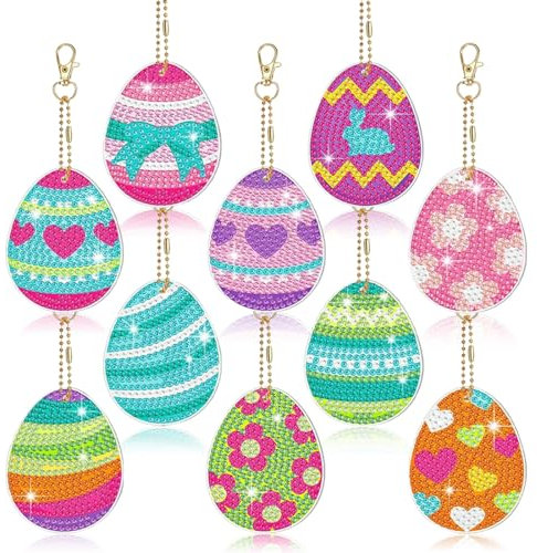 Wishstar 5D Diamond Painting Set Ostern，10 Stück Osterei Diamantmalerei Schlüsselanhänger，DIY Ostern Diamond painting,Diamant Malerei Kits Osterei，Ostern Kinder DIY Bastelgeschenke Geschenk
