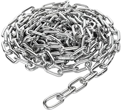 VIDETOL Chaîne en acier galvanisé, 6 m, 6 mm d'épaisseur, chaîne à maillons argentés pour chaîne à bascule, chaîne de lampe, chaînes de barrière
