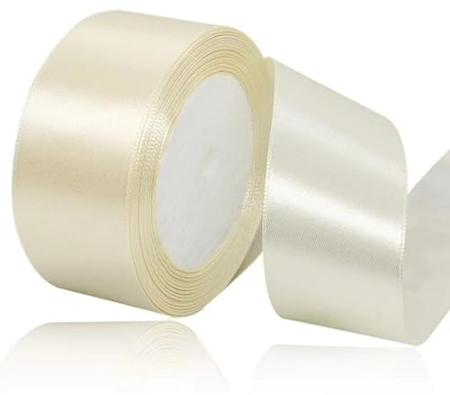 Geschenkband beige, 40 mm bredd, 23 meter satinband, gräddfärgad, tygband, hantverk, kransar, bröllopsdekoration, jul, hårband, buketter, födelsedag och presentförpackning