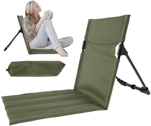 Lightweight Beach Floor Chair,Folding Beach Chair Reclining with Backrest Low Camping Seat Waterproof,Garden Beach Chair Mat 600D Oxford Fabric Sun Lounger Beach Mat Outdoor Hiking Picnics (Green)