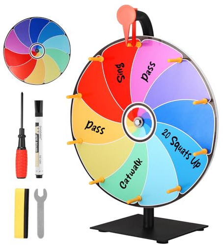 Towwoo Rueda de la Fortuna, 30 cm Ruleta de La Suerte de Madera, 10 Ranuras Personalizables, Multicolor, Rueda de Premios DIY para Fiestas de Carnaval