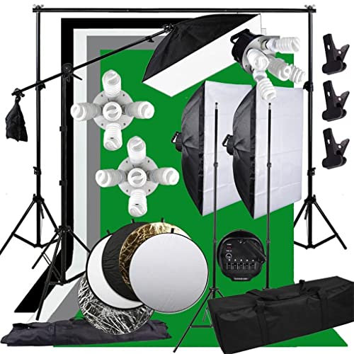 KCUZO 3375w Photo Studio Softbox Kit d'éclairage de Studio Bras flèche support lumière Toile Fond + réflecteur 5in1 pour la Prise Vue Photographique