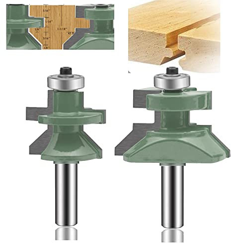 MAYLINE 1/2 Inch Shank Tongue and Groove Router Bit Tool Set 2pc Rail Stile Wood Milling Cutter, Cabinet Door Shelf Drawer Woodworking Router Bits Sets for Router Table/Base(Green)