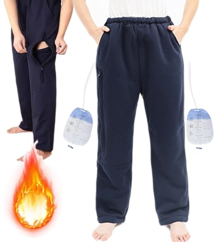 AUSTYLCO Fleece Lined Winter Urine Bag Holder Pants with Zippered Pockets,Incontinence Catheter Pants,Urine Bag Holder Trousers for Nephropathy Nephrostomy,Cystostomy,Eelderly