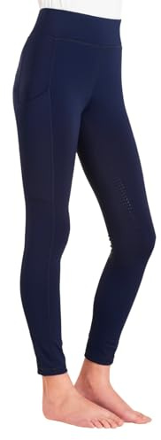Kids Equestrian Riding Tights - Full Silicone Seat Grip - 4-Way Stretch Fabric - Dual Phone Pockets - Deep Elastic Waistband - Polyester & Elastane Blend - Machine Washable - Navy Blue - 11-12YR