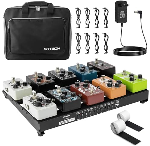 STRICH Guitar Pedal Board with Built-in Power Supply, Pedal Board 15 x 11 2.17LB Lightweight Aluminum Alloy, PedalBoard with Pedal Cables, Bag, Hook Loop Strips PB-S15
